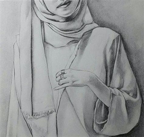 Beautiful Pencil Drawing Of A Woman In A Hijab