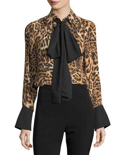 TWEKD MICHAEL Michael Kors Tie Neck Leopard Print Blouse Michael Kors