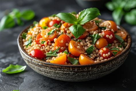 Premium Photo Buckwheat Salad With Cherry Tomatoes