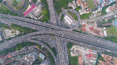 Complex Highway Interchange In Guangzhou In Day China Aerial Vertical