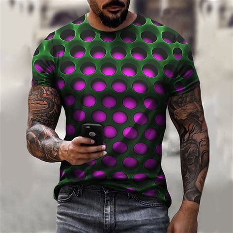 Mens T Shirt Tee Optical Illusion Crew Neck Round Neck White Light