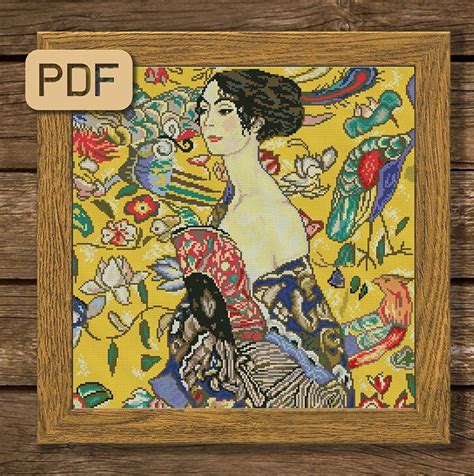 Lady With A Fan Cross Stitch Pattern Klimt Cross Stitch Art Painting