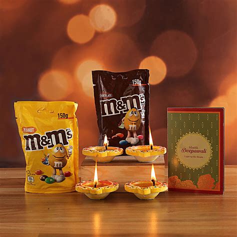 Mandm Chocolates And Set Of 4 Multicoloured Diyas Netherlands Gift