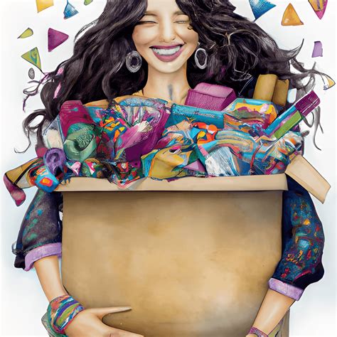 Hippie Brunette Vrouw Met Een Doos Vol Knutselwerk Creative Fabrica