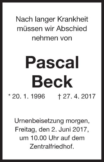 Traueranzeigen Von Pascal Beck Trauer Nn De