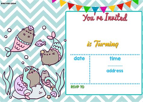 FREE Mermaid Pusheen Invitation Templates Free Printable Birthday