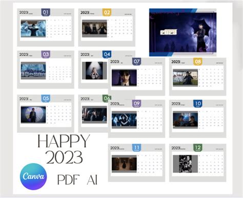 Wednesday Addams 2023 Printable Monthly Calendar Horizontal - Etsy