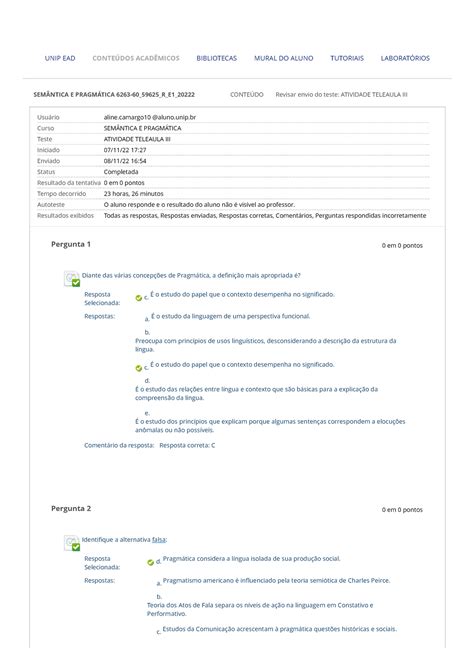 Revisar Envio Do Teste Atividade Teleaula Iii Sem Ntica Sem Ntica E