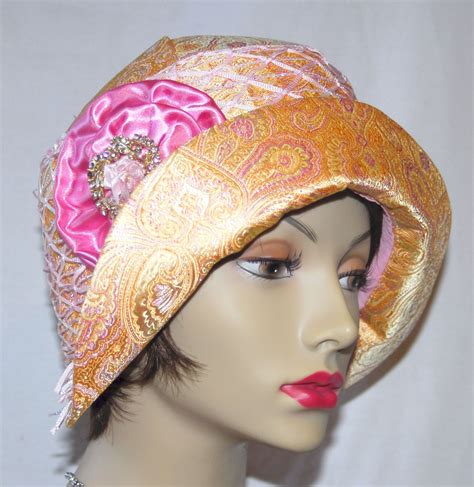 Gold Pink Cloche Hat1920s Hat Flapper Hat Art Deco Hat Via Etsy