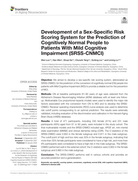 Pdf Development Of A Sex Specific Risk Scoring System For The