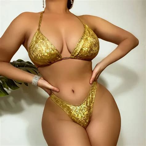 Gold Foil Halter Solid Color Bikini Design Bikini Neck Bandage Bikini
