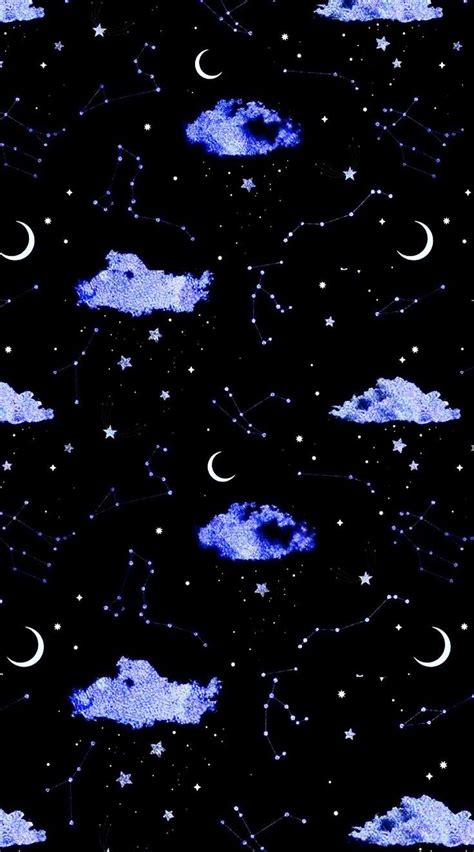 The Night Sky Is Full Of Stars Clouds And Crescents With Blue Hues