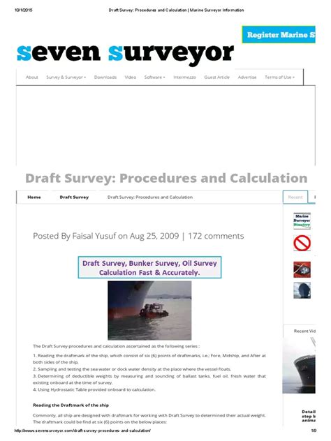 Draft Survey Procedures And Calculation Marine Surveyor Information