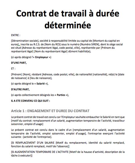 Modèle De Contrat De Travail En Rdc