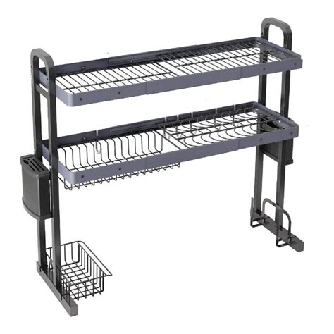 JASIWAY 34 6 In Gray Stainless Steel 2 Tier Adjustable Dish Rack