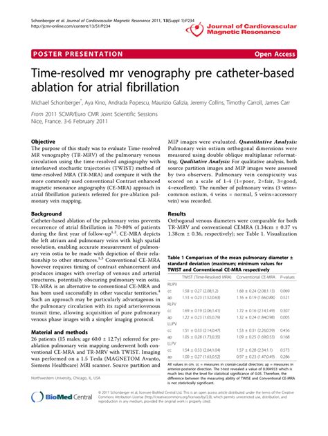 Pdf Time Resolved Mr Venography Pre Catheter Based Ablation For