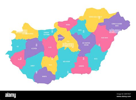 Hungría Mapa Político De Las Divisiones Administrativas Condados Y