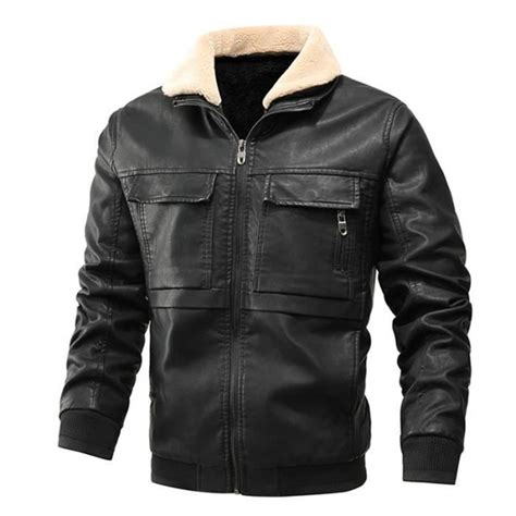 Blouson Homme Hiver Simili Cuir Doubl E Polaire Col Revers Manches