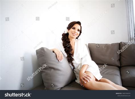 Sexy Brunette Bride Lingerie Robe Posing Stock Photo 1065749474 Shutterstock
