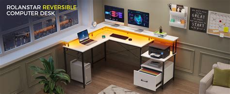 Rolanstar Computer Desk With File Drawer 64 L Shaped Desk With Power