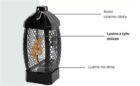 Lampion Znicz Kapliczka Siatka Mała Złoto Róża Czarny Prosty LL18