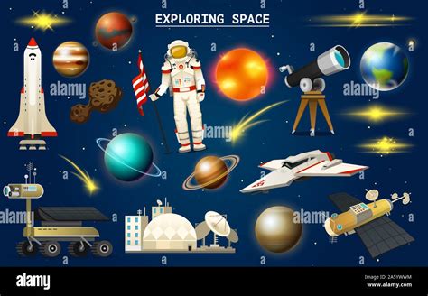 Astronaut In Space Spaceman Explores The Galaxy Set Of Astronomical