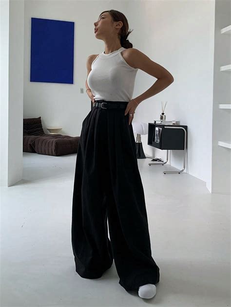 Dazy High Waist Slant Pocket Wide Leg Pants Shein Usa