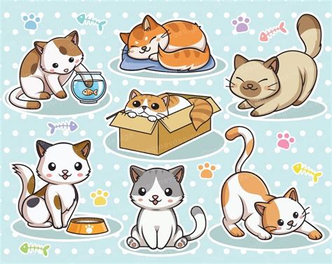 Süße Katze Clipart Kätzchen Sticker Pussycat Vector Kawaii Chibi