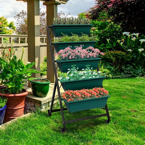 Vertical Raised Garden Bed With Wheel 5 Tiers Garden Planter