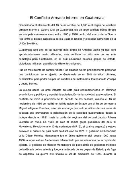 El Conflicto Armado Interno En Guatemala El Conflicto Armado Interno