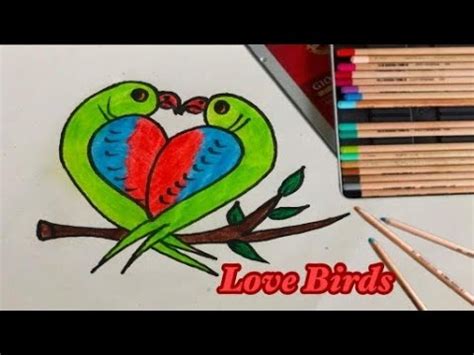 How To Draw Two Parrots In Love By Using Heart Easy Love Birds