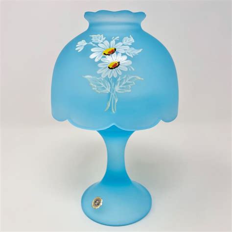 Vintage Westmoreland Blue Satin And Daisies Glass Pedestal Fairy Lamp Etsy