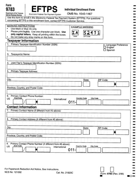 Form 9783 Individual Enrollment Form Eftps Printable Pdf Download