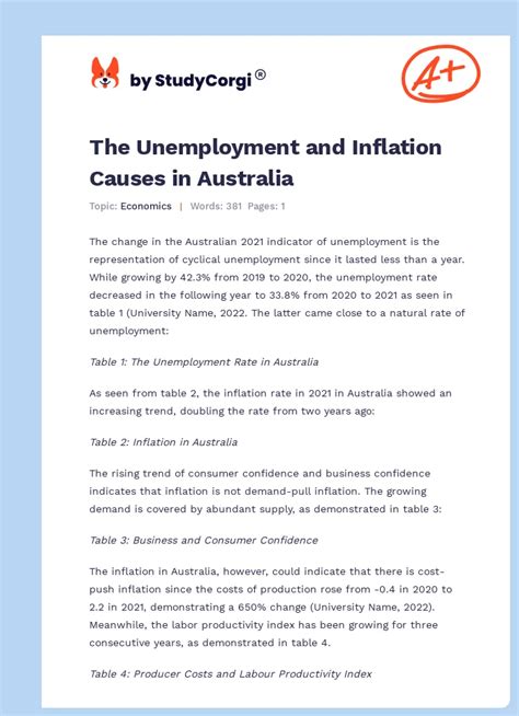 The Unemployment and Inflation Causes in Australia | Free Essay Example