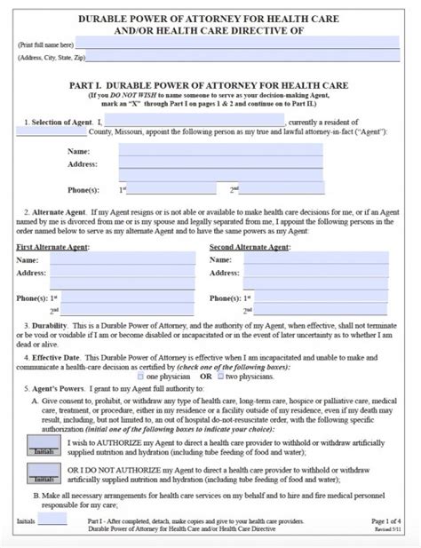 Missouri Durable Medical Power Of Attorney Form Living Will Forms