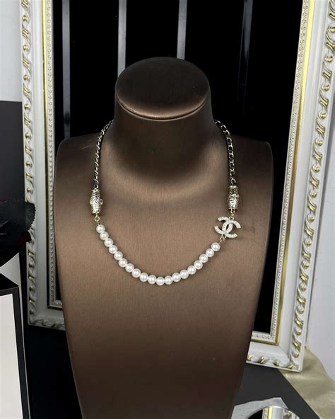 Chanel Pearl Stitched Necklace Gold For Women Crozus