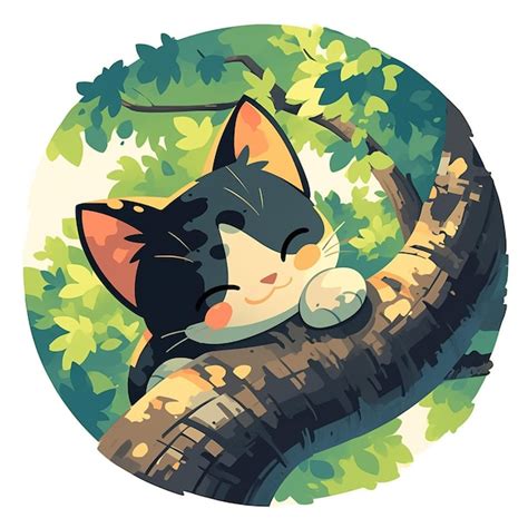 Gato del bosque noruego trepando a un árbol Vector Premium