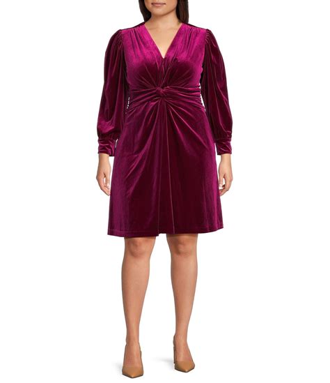 Vince Camuto Plus Size Long Sleeve Velvet Twist V Neck Long Sleeve Sheath Dress Dillards