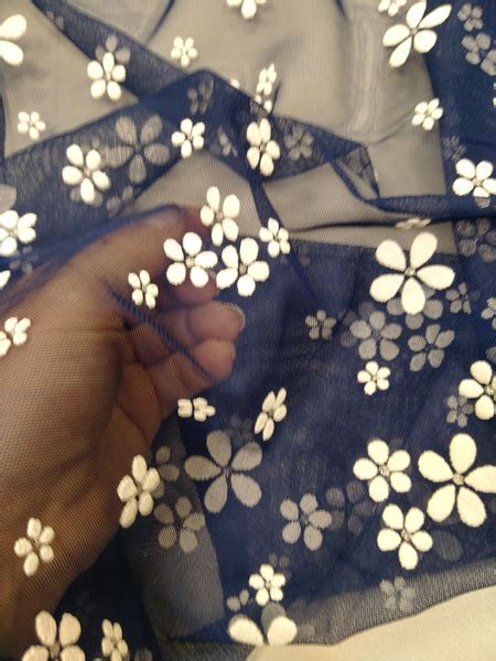 Ткань Фатин выпуклые цветочки №089 цвет синий дл 100 см шир.150 см ...