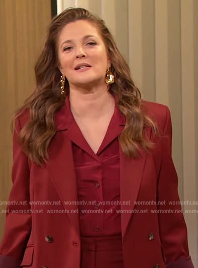 Wornontv Drew’s Burgundy Blazer And Pants On The Drew Barrymore Show Drew Barrymore Clothes