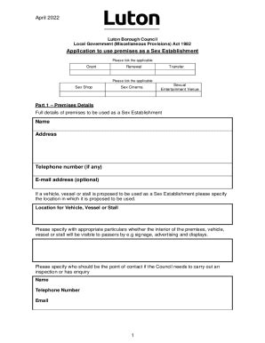 Fillable Online Sex Establishment Application Form Fax Email Print