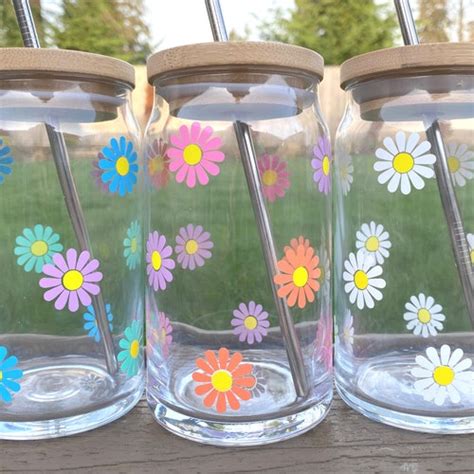 Daisy Coffee Glass Flower Iced Coffee Glass Beer Can Glass Etsy