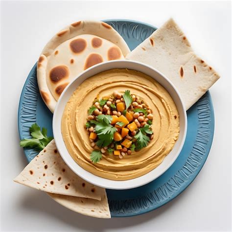 Premium Photo Hummus And Pita Bread On A White Background