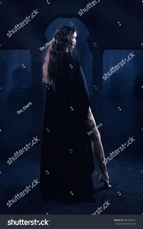 Beautiful Naked Gothic Girl Black Cloak Stock Photo 554290015 Shutterstock