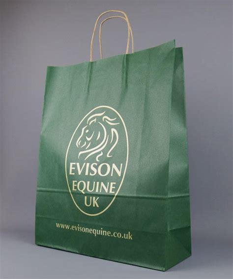 Large Dark Green Printed Paper Bags With Twisted Handles