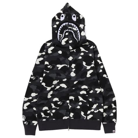 A Bathing Ape Men City Camo Shark Full Zip Hoodie black