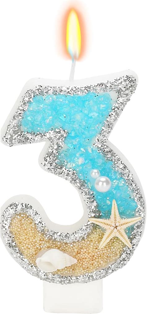 Elekfx 3rd Birthday Candle For Cake Beach Starfish Sequins