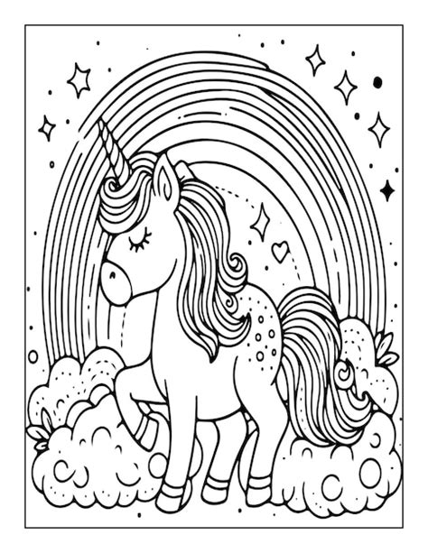 Unicornio Con Arco Iris Para Colorear Para Kdp Vector Premium