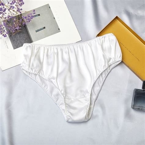 Pure Mulberry Silk Bikini Pantie Mid Waist In Pearl White Soft Strokes Silk Wolf Badger