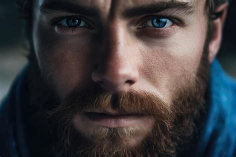 Premium AI Image | Closeup portrait of a bearded man with striking blue ...